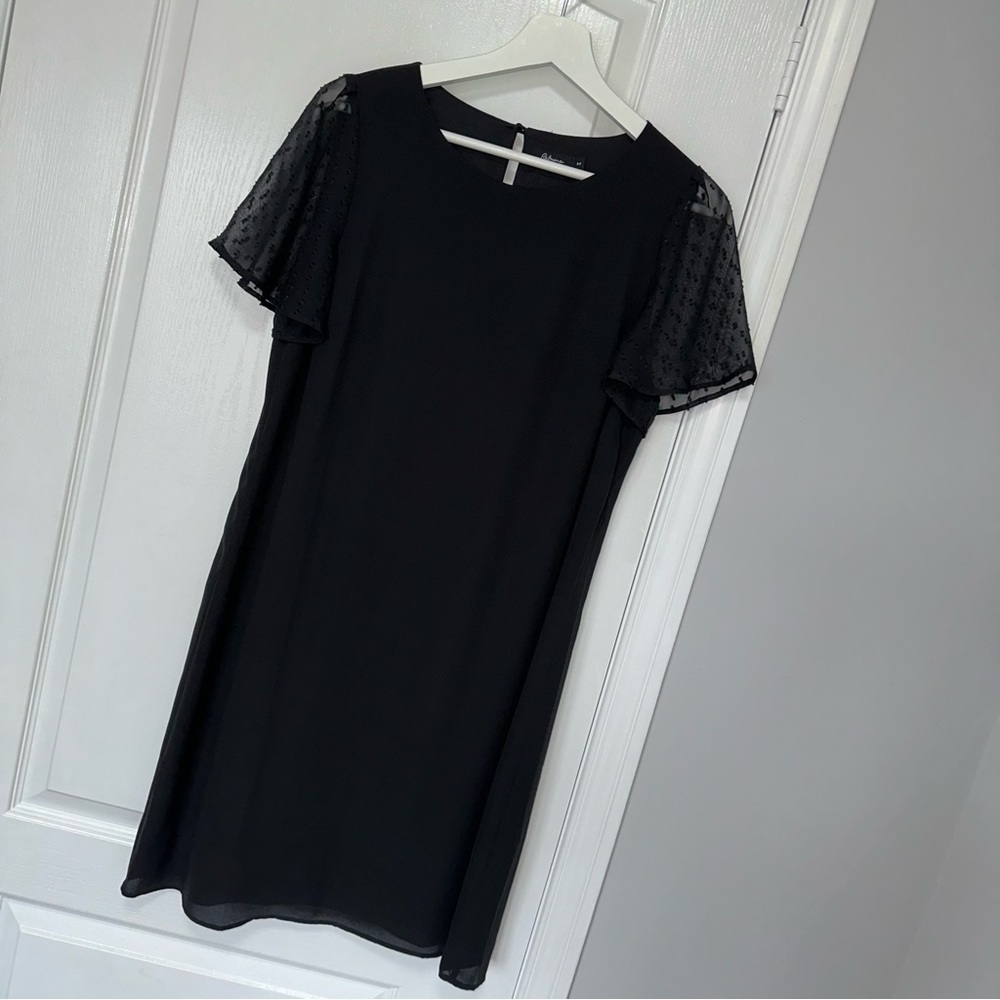 REITMANS BLACK CHIFFON DRESS, US SMALL - FEMININE, ELEGANT, PROFESSIONAL